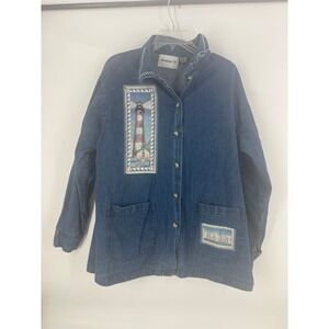 Gemini II Denim Jacket Lighthouse Sailboat Embroidered Nautical Blue Size M‎